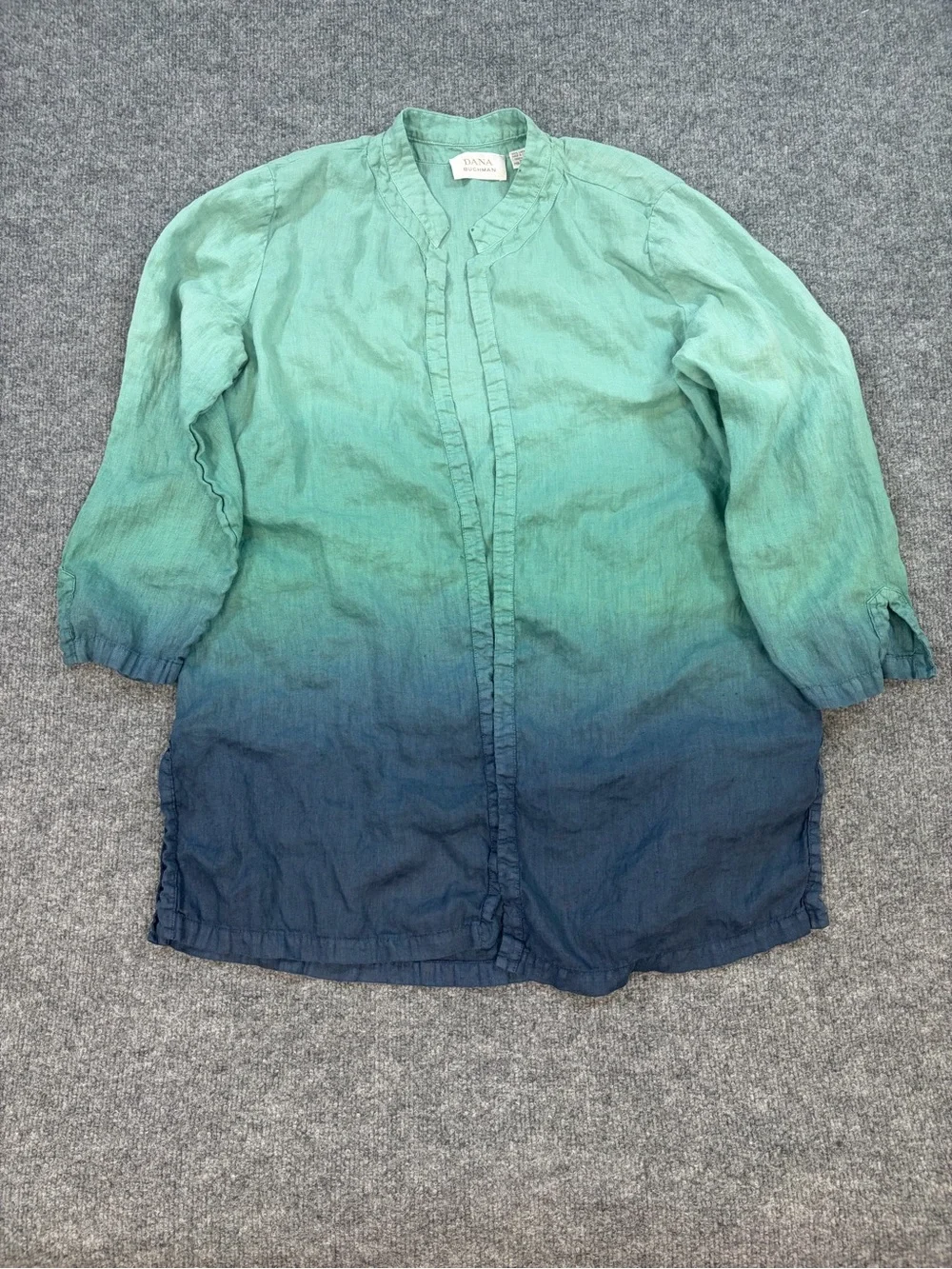 Dana Buchman 100% Linen Twinset Ombre Blue Green Coastal Grandma Cardigan Sz 12